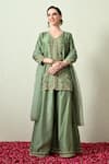 Buy_OHH CROW_Green Chanderi Silk, Organza Embroidery, Zari V-neck Kurta And Sharara Set _at_Aza_Fashions