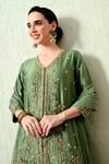Buy_OHH CROW_Green Chanderi Silk, Organza Embroidery, Zari V-neck Kurta And Sharara Set 