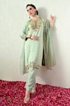 Buy_OHH CROW_Mint Chanderi Silk, Organza Embroidery, Sequins, Zari Round Neck Kurta Set _Online_at_Aza_Fashions