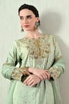 OHH CROW_Mint Chanderi Silk, Organza Embroidery, Sequins, Zari Round Neck Kurta Set _at_Aza_Fashions