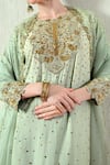 Buy_OHH CROW_Mint Chanderi Silk, Organza Embroidery, Sequins, Zari Round Neck Kurta Set 