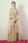 Buy_OHH CROW_Beige Tissue, Silk, Organza Mirrors, Embroidery Mandarin Kurta Sharara Set _at_Aza_Fashions