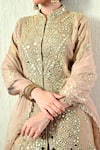 Buy_OHH CROW_Beige Tissue, Silk, Organza Mirrors, Embroidery Mandarin Kurta Sharara Set 