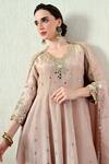 Buy_OHH CROW_Pink Tissue, Silk, Chanderi Silk, Organza Mirrors, Embroidered Peplum Kurta Set _Online_at_Aza_Fashions