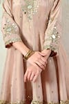 Buy_OHH CROW_Pink Tissue, Silk, Chanderi Silk, Organza Mirrors, Embroidered Peplum Kurta Set _Online