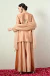 Shop_OHH CROW_Rose Gold Chanderi Silk, Organza Embroidery, Zari, Sequins Kurta Sharara Set _at_Aza_Fashions