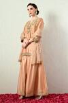 Shop_OHH CROW_Rose Gold Chanderi Silk, Organza Embroidery, Zari, Sequins Kurta Sharara Set _Online_at_Aza_Fashions