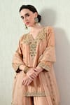 OHH CROW_Rose Gold Chanderi Silk, Organza Embroidery, Zari, Sequins Kurta Sharara Set _at_Aza_Fashions