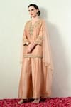 Shop_OHH CROW_Rose Gold Chanderi Silk, Organza Embroidery, Zari, Sequins Kurta Sharara Set 