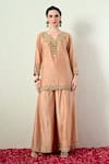 OHH CROW_Rose Gold Chanderi Silk, Organza Embroidery, Zari, Sequins Kurta Sharara Set _Online