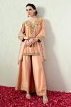 Buy_OHH CROW_Rose Gold Chanderi Silk, Organza Embroidery, Zari, Sequins Kurta Sharara Set _Online
