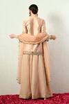 Shop_OHH CROW_Rose Gold Chanderi Silk, Crinkle, Organza Embroidery, Mirrors, Kurta Sharara Set _at_Aza_Fashions