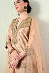 Shop_OHH CROW_Rose Gold Chanderi Silk, Crinkle, Organza Embroidery, Mirrors, Kurta Sharara Set 