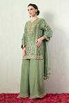 Buy_OHH CROW_Green Chanderi Silk, Tissue, Organza Embroidery, Sequins, Zari Kurta Sharara Set _Online_at_Aza_Fashions