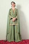 Buy_OHH CROW_Green Chanderi Silk, Tissue, Organza Embroidery, Sequins, Zari Kurta Sharara Set _at_Aza_Fashions