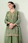 Shop_OHH CROW_Green Chanderi Silk, Tissue, Organza Embroidery, Sequins, Zari Kurta Sharara Set _Online_at_Aza_Fashions