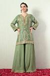 Shop_OHH CROW_Green Chanderi Silk, Tissue, Organza Embroidery, Sequins, Zari Kurta Sharara Set 