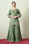 Buy_OHH CROW_Green Chanderi Silk, Organza Embroidery, Zari Round Neck Kurta Sharara Set _Online_at_Aza_Fashions