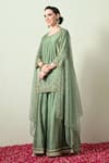 Shop_OHH CROW_Green Chanderi Silk, Organza Embroidery, Zari Round Neck Kurta Sharara Set _Online_at_Aza_Fashions
