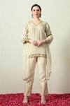 Shop_OHH CROW_Ivory Tissue, Silk, Chanderi Silk, Organza Embroidery, Sequins V-neck Kurta Set _Online_at_Aza_Fashions