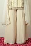 OHH CROW_Ivory Tissue, Silk, Crinkle, Organza Embroidery, Beads, Kurta Crush Sharara Set _Online_at_Aza_Fashions