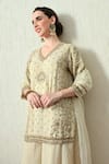 Shop_OHH CROW_Ivory Tissue, Silk, Crinkle, Organza Embroidery, Beads, Kurta Crush Sharara Set _Online_at_Aza_Fashions