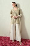 OHH CROW_Ivory Chanderi Silk, Organza Embroidery, Sequins, Zari V-neck Kurta Set _at_Aza_Fashions