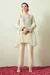 Buy_OHH CROW_Ivory Tissue, Silk, Chanderi Silk, Organza Embroidery, Sequins Crush Kurta Set _at_Aza_Fashions