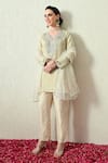 Buy_OHH CROW_Ivory Tissue, Silk, Chanderi Silk, Organza Embroidery, Sequins Crush Kurta Set _Online_at_Aza_Fashions
