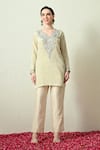 Shop_OHH CROW_Ivory Tissue, Silk, Chanderi Silk, Organza Embroidery, Sequins Crush Kurta Set _Online_at_Aza_Fashions