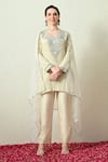 OHH CROW_Ivory Tissue, Silk, Chanderi Silk, Organza Embroidery, Sequins Crush Kurta Set _at_Aza_Fashions
