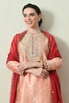 OHH CROW_Peach Silk, Shantoon, Organza Embroidery, Sequins, Beads, Zari Raw Kurta Set _Online_at_Aza_Fashions