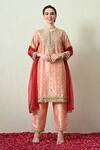 Buy_OHH CROW_Peach Silk, Shantoon, Organza Embroidery, Sequins, Beads, Zari Raw Kurta Set _at_Aza_Fashions