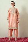 Buy_OHH CROW_Peach Silk, Shantoon, Organza Embroidery, Sequins, Beads, Zari Raw Kurta Set 