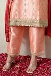 Shop_OHH CROW_Peach Silk, Shantoon, Organza Embroidery, Sequins, Beads, Zari Raw Kurta Set 