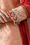 Buy_OHH CROW_Peach Silk, Shantoon, Organza Embroidery, Sequins, Beads, Zari Raw Kurta Set _Online