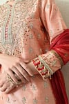 Shop_OHH CROW_Peach Silk, Shantoon, Organza Embroidery, Sequins, Beads, Zari Raw Kurta Set _Online