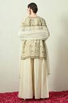 Shop_OHH CROW_Ivory Organza Embroidery, Zari V-neck Kurta Sharara Set _at_Aza_Fashions