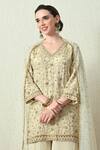 OHH CROW_Ivory Organza Embroidery, Zari V-neck Kurta Sharara Set _Online_at_Aza_Fashions