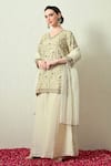 OHH CROW_Ivory Organza Embroidery, Zari V-neck Kurta Sharara Set _at_Aza_Fashions