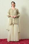 Buy_OHH CROW_Ivory Organza Embroidery, Zari V-neck Kurta Sharara Set 