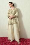 OHH CROW_Ivory Organza Embroidery, Zari V-neck Kurta Sharara Set _Online