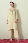 Buy_OHH CROW_Ivory Tissue, Silk, Chanderi Silk, Organza Embroidery, Zari Crush Kurta Set 