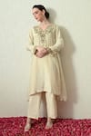 Shop_OHH CROW_Ivory Tissue, Silk, Chanderi Silk, Organza Embroidery, Zari Crush Kurta Set 