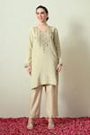 Buy_OHH CROW_Cream Tissue, Silk, Chanderi Silk, Organza Embroidery, Beads, Crush Kurta Set 