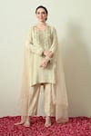 Shop_OHH CROW_Cream Tissue, Silk, Chanderi Silk, Organza Embroidery, Beads, Crush Kurta Set 