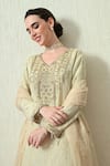 Buy_OHH CROW_Cream Tissue, Silk, Chanderi Silk, Organza Embroidery, Beads, Crush Kurta Set _Online