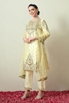 Buy_OHH CROW_Yellow Silk, Organza Embroidery, Sequins, Zari Keyhole Neck Raw Kurta Set _Online_at_Aza_Fashions