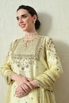 Shop_OHH CROW_Yellow Silk, Organza Embroidery, Sequins, Zari Keyhole Neck Raw Kurta Set _Online_at_Aza_Fashions