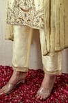 OHH CROW_Yellow Silk, Organza Embroidery, Sequins, Zari Keyhole Neck Raw Kurta Set _at_Aza_Fashions